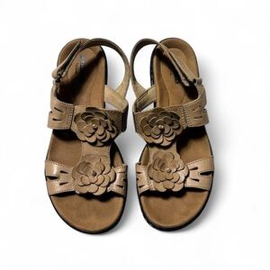 Clarks Collection | Floral Leather T-Strap Sandals